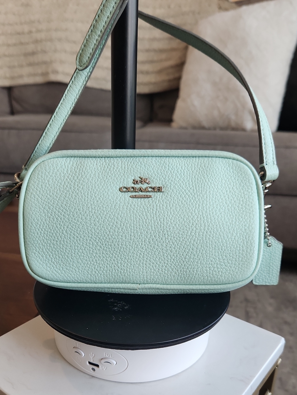 Coach Pebble Leather Crossbody Bag in Mint Green with Silver Hardware